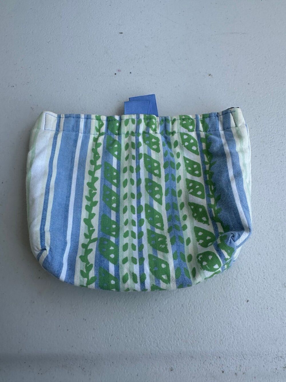 Handmade Hawaiian Silkscreen Stripe Hook Loop Closure Nylon Lined Cosmetic Pouch